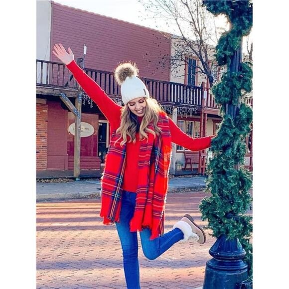 Warm Knit Beanie with Faux Fur Pom Pom | Soft Winter Hat for Women - Picture 2 of 3